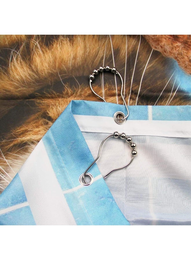 Riyidecor Funny Cat Shower Curtain 72Wx72H Kids Cute Cartoon Blue Bathing Animal Kitten Yellow Rubber Duck Head 12 Pack Fabric Hooks Wrapped Bath Towel Blue Decor Fabric Polyester - Image 2