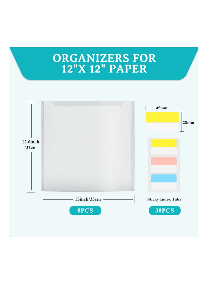 Scrapbook Paper Storage Organizer with 30 Large Sticky Index Tabs, Horizontal Transparent File Bag for 12x12 Inch Scrapbook Paper, Vinyl, Cardstock, and 8 Photos. - Image 4
