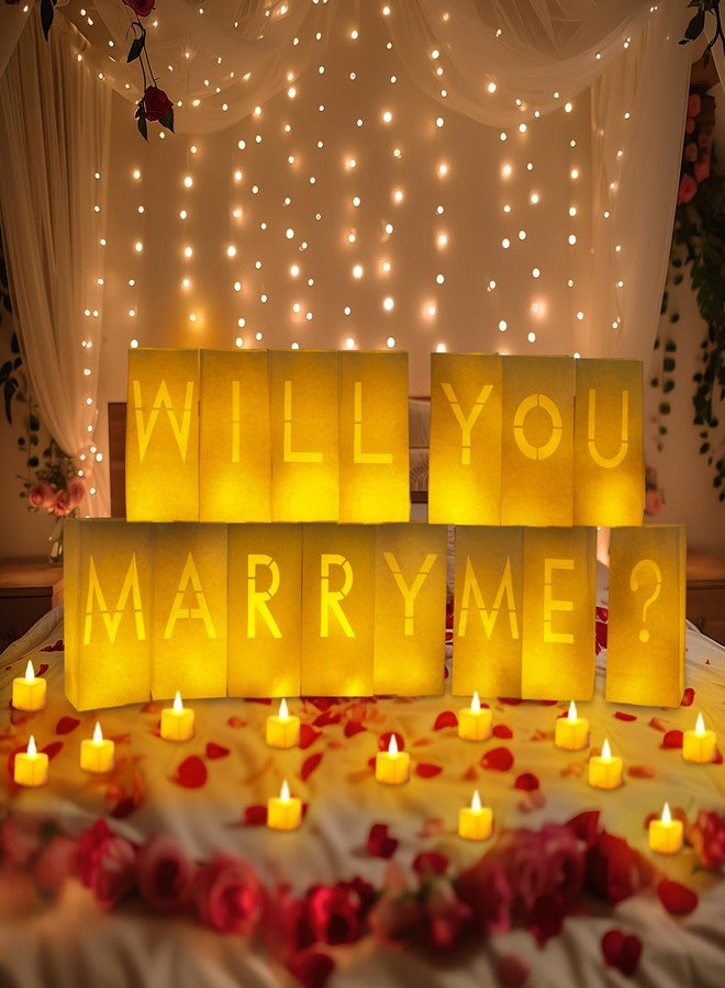 Homemory Will You Marry Me Light Up Letters Proposal Decorations with Flameless Candles and Fake Rose Petals, Valentine's Day Luminary Bags Decorations for Wedding Engagement - Image 4