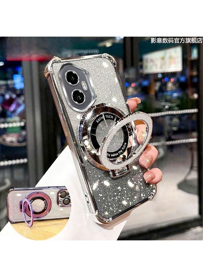 Magnetic Glitter Case for Honor 400 ，Camera Lens Protector，Sparkly Stand， Luxury Gradient Shockproof Honor 400 Cover for Women Girls Gift，Silver - Image 3