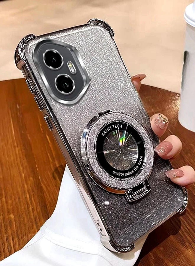 Magnetic Glitter Case for Honor 400 ，Camera Lens Protector，Sparkly Stand， Luxury Gradient Shockproof Honor 400 Cover for Women Girls Gift，Silver - Image 1