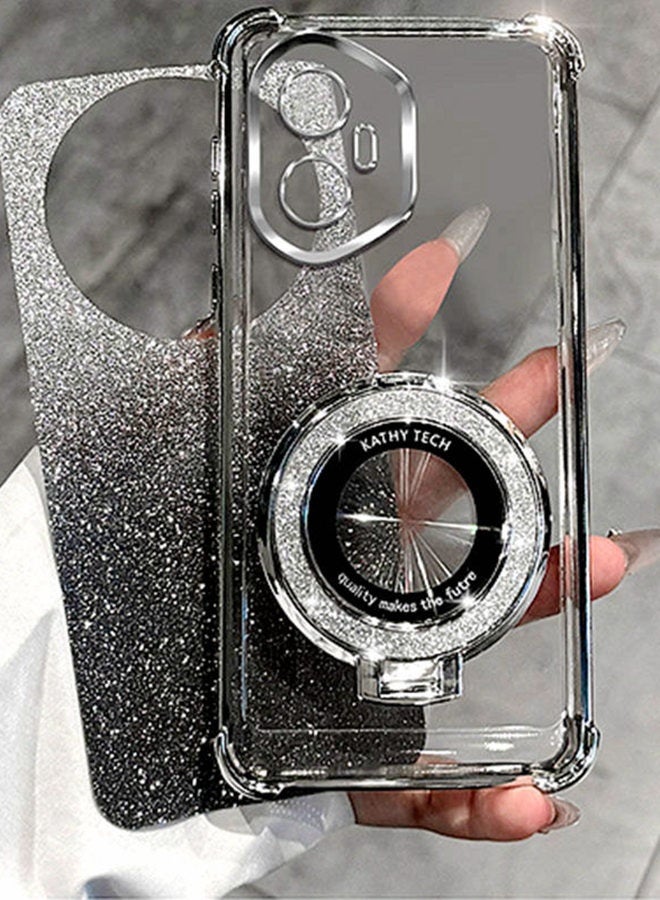 Magnetic Glitter Case for Honor 400 ，Camera Lens Protector，Sparkly Stand， Luxury Gradient Shockproof Honor 400 Cover for Women Girls Gift，Silver - Image 4