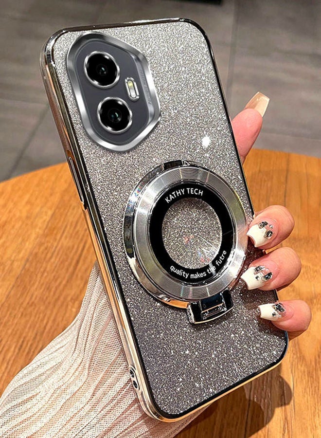 Magnetic Glitter Case for Honor 400 ，Camera Lens Protector，Sparkly Stand， Luxury Gradient Shockproof Honor 400 Cover for Women Girls Gift，Silver - Image 2