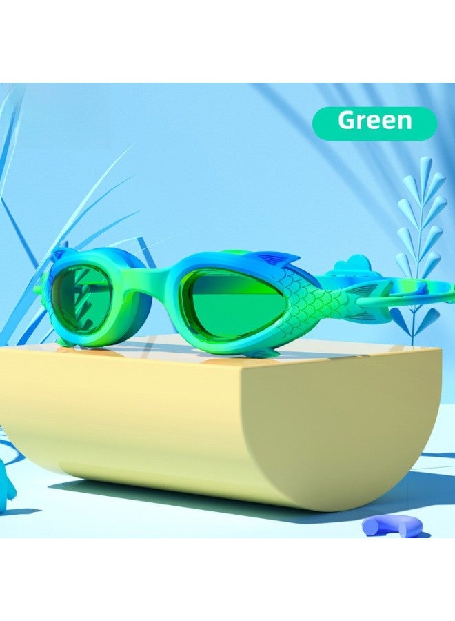 Generic Children's Swimming Goggles Anti-fog Boys And Girls Small Frame Goggles Swimming Training Diving Swimming HD Waterproof Professional Equipment-Color:Turquoise Fish Cartoon - Image 1