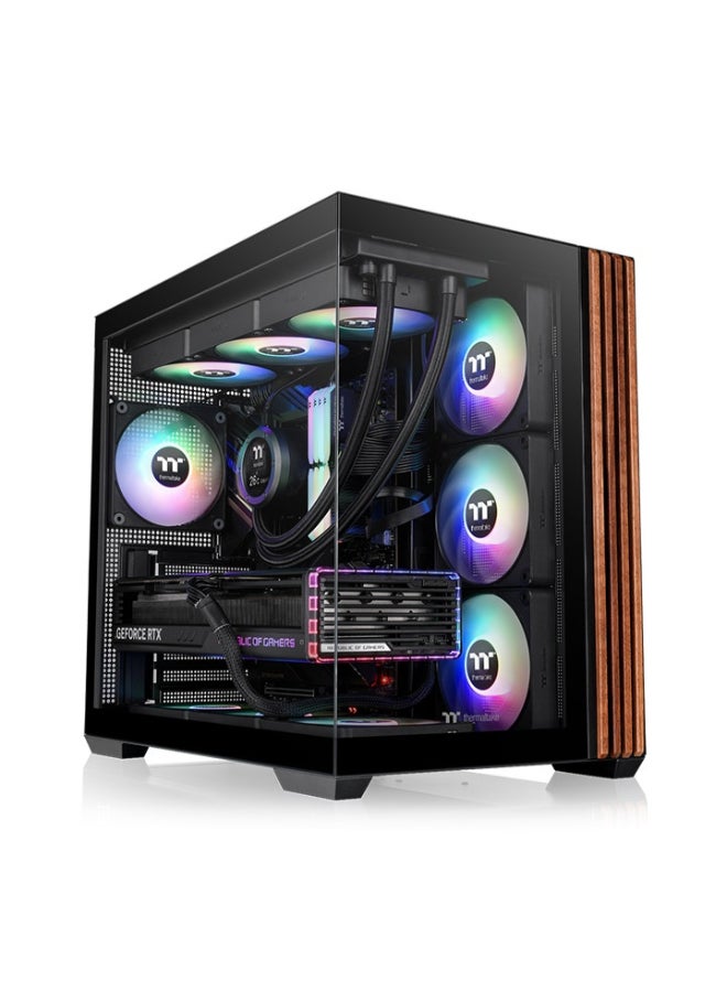 View 380 WS Black Mid Tower Gaming PC Case – ARGB Fans x4, Tempered Glass Panels, Dual-Chamber, ATX Compatible, Supports 360mm Top & 280/240mm Side Radiators, USB-C, Large GPU & CPU Clearance | CA-1Z2-00M1WN-WS