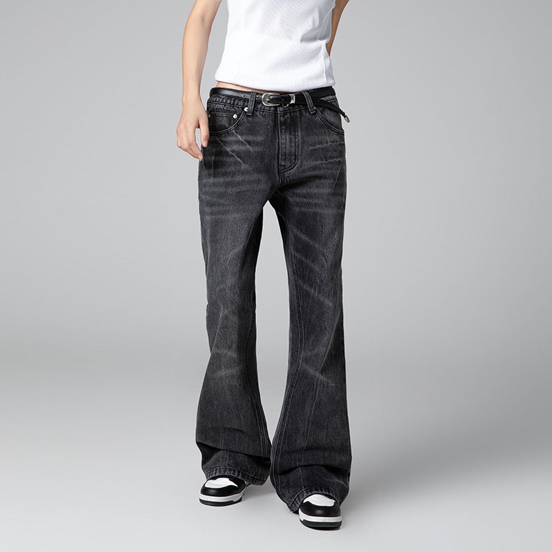 Men'S And Women'S American Style Retro Lightning Pattern Heavy Industry Washed Loose Slimming Straight Tube Micro-Lazar Jeans - Image 1
