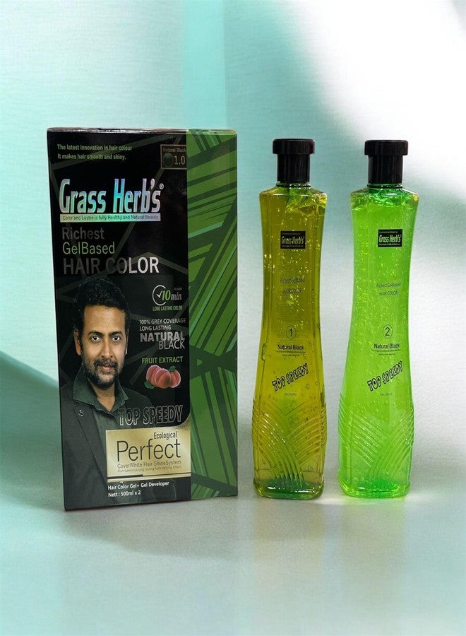 Grass Herbs Richest Gel Based Hair Color, Natural Black 1.0, 100% Grey Coverage, Long Lasting, Fruit Extract, 500ml x 2 - Image 1