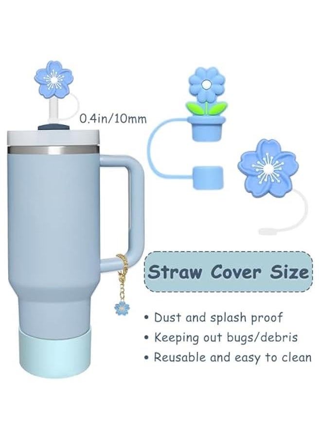 RTYY Stanley Cup Accessories Set,Including 2 Pcs 0.4in Straw Cover, 1 Silicone Spill-Proof Stopper Set of 3, 1 Cute Flower Handle Charm, 1 Silicone Boot Fits Stanley 40&30 Oz Tumbler (Blue)  - Image 2