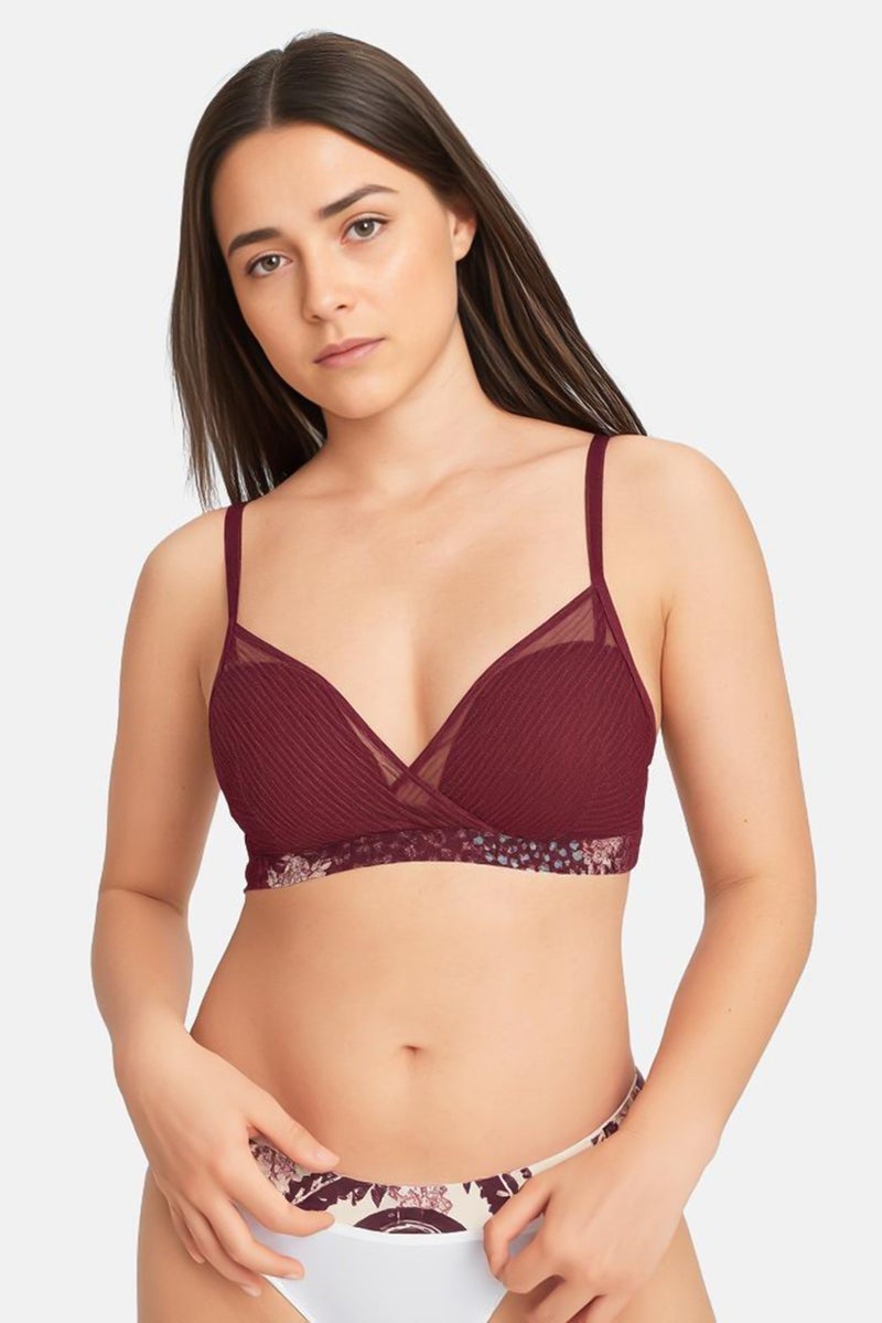 TRIUMPH Women Stripe Padded Non Wire Bra, Maroon - Image 1