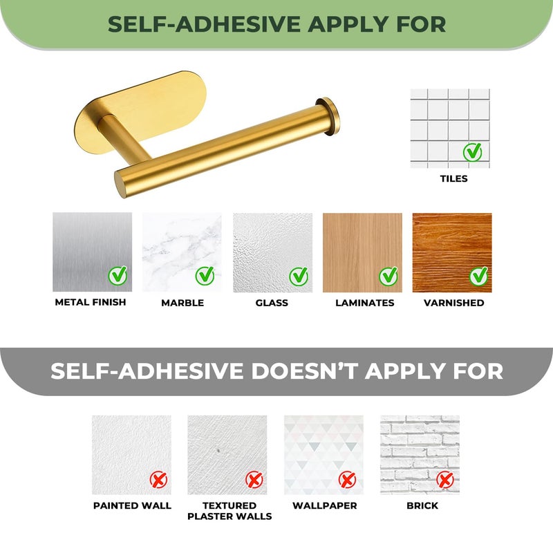 JOY DECOR 1 Pack Adhesive Toilet Roll Holder Stand - Gold SUS304 Stainless Steel  Rustproof Toilet Paper Holder No Drilling Tissue Holder for Kitchen Bathroom Wall Mount Bathroom Tissue Holder - Image 4