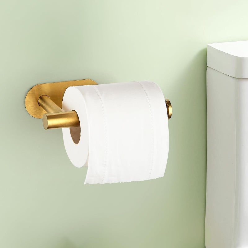 JOY DECOR 1 Pack Adhesive Toilet Roll Holder Stand - Gold SUS304 Stainless Steel  Rustproof Toilet Paper Holder No Drilling Tissue Holder for Kitchen Bathroom Wall Mount Bathroom Tissue Holder - Image 2