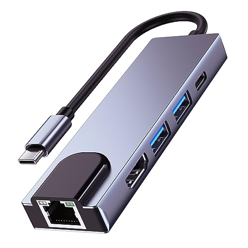 QCEs USB C Hub Multiport Adapter, 5-in-1 USB C to Ethernet HDMI Hub with HDMI Ethernet Port, USB3.0/2.0 Port, PD Charging Compatible with MacBook Pro/Air, iPad Pro, iPhone 16/15, iMac, XPS - Image 1