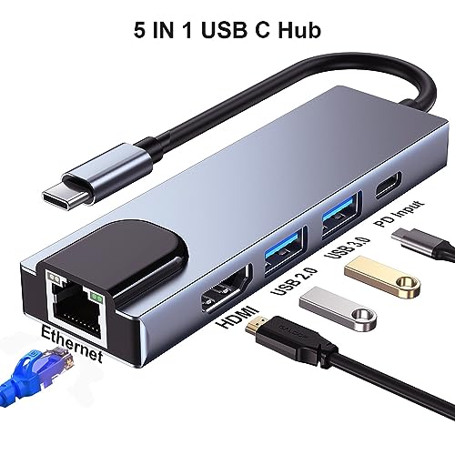 QCEs USB C Hub Multiport Adapter, 5-in-1 USB C to Ethernet HDMI Hub with HDMI Ethernet Port, USB3.0/2.0 Port, PD Charging Compatible with MacBook Pro/Air, iPad Pro, iPhone 16/15, iMac, XPS - Image 2