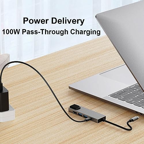 QCEs USB C Hub Multiport Adapter, 5-in-1 USB C to Ethernet HDMI Hub with HDMI Ethernet Port, USB3.0/2.0 Port, PD Charging Compatible with MacBook Pro/Air, iPad Pro, iPhone 16/15, iMac, XPS - Image 5