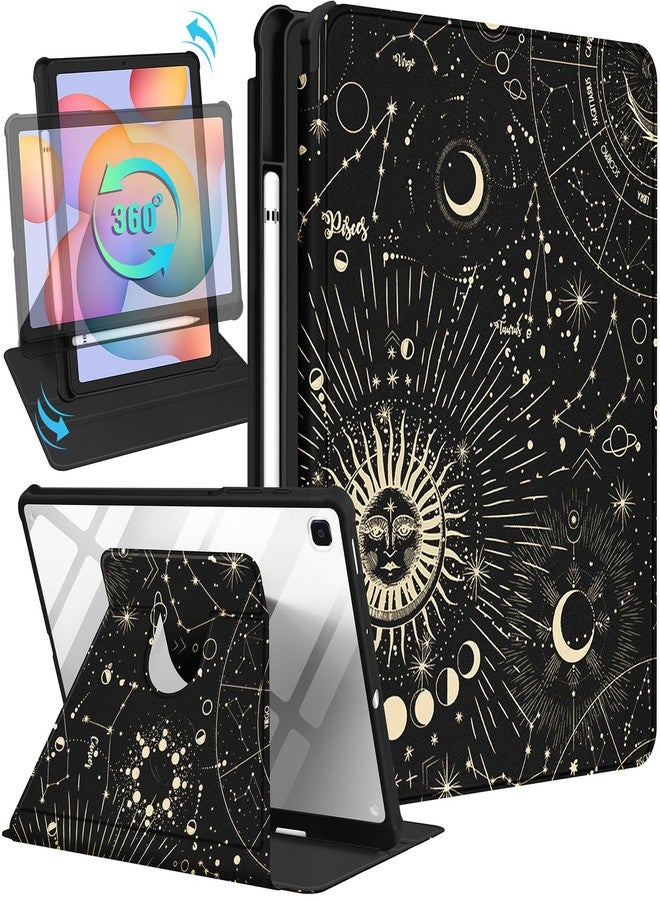 Kidcube for Samsung Galaxy Tab S6 Lite Case 10.4 Inch 2022/2020 for Women Girls Cute Folio Cover with Pencil Holder Sun Moon Star Design Fashion Rotating Stand Teen Tablet Cases SM-P610/P613/P615/P619 - Image 1