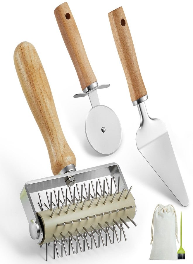 MUMSUNG Pizza Dough Docker Roller with Stainless Steel Spikes, Pizza Wheel & Pie Server, Cleaning Brush and Canvas Bag - Perfect for Homemade Pizza, Pie & Pastry - Image 1