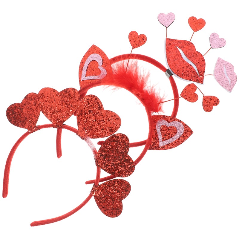 3pcs Valentine's Day Headbands Sequins Heart Headbands for Women Romantic Party Decorations Women Party Hair Accessories - Image 1