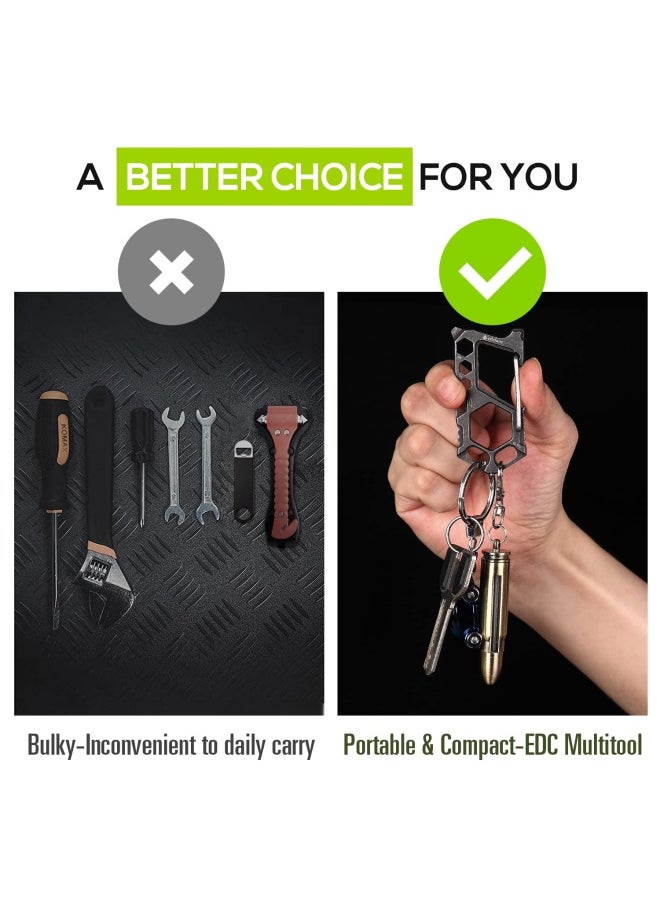 Edcfans Carabiner Keychain Stainless Steel Multitool - 12 In 1 Tactical Keychain - Glass Breaker Bottle Opener Wrench Screw Drivers Key Clip Edc Keychain For Men
