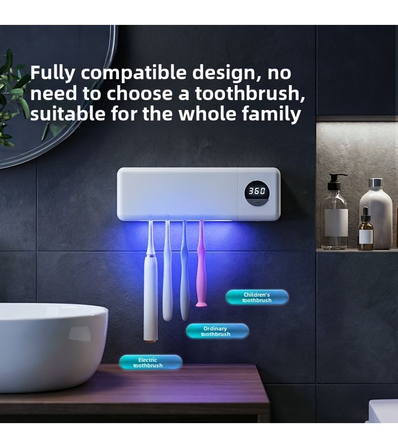 White Toothbrush Sterilizer Rack With Smart Display and Rechargeable Battery - Image 3