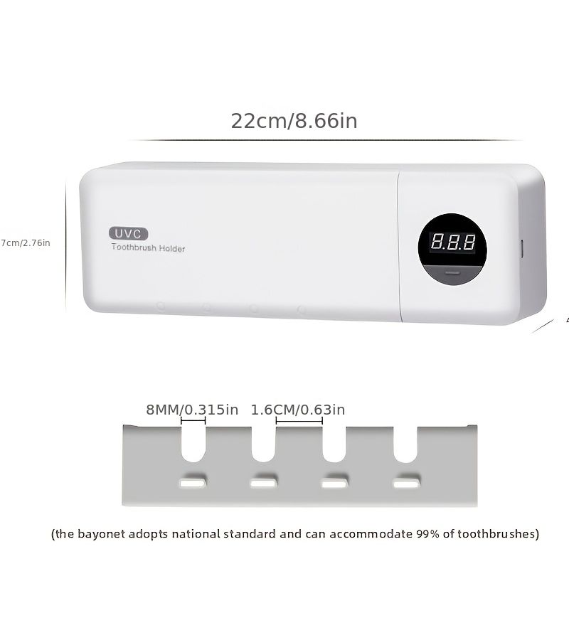 White Toothbrush Sterilizer Rack With Smart Display and Rechargeable Battery - Image 5