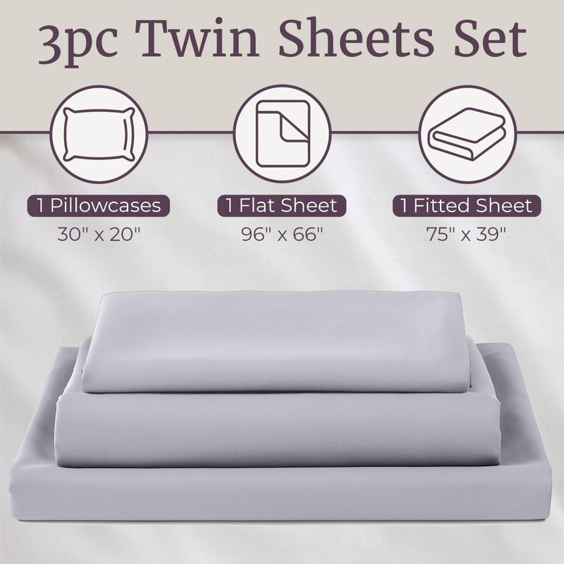 Lavish Home Brushed Microfiber Sheet Set- 3 Piece Bed Linens-Fitted & Flat Sheets, 1 Pillowcase-Wrinkle, Stain & Fade Resistant by Lavish Home (Twin, Silver Gray) - Image 3