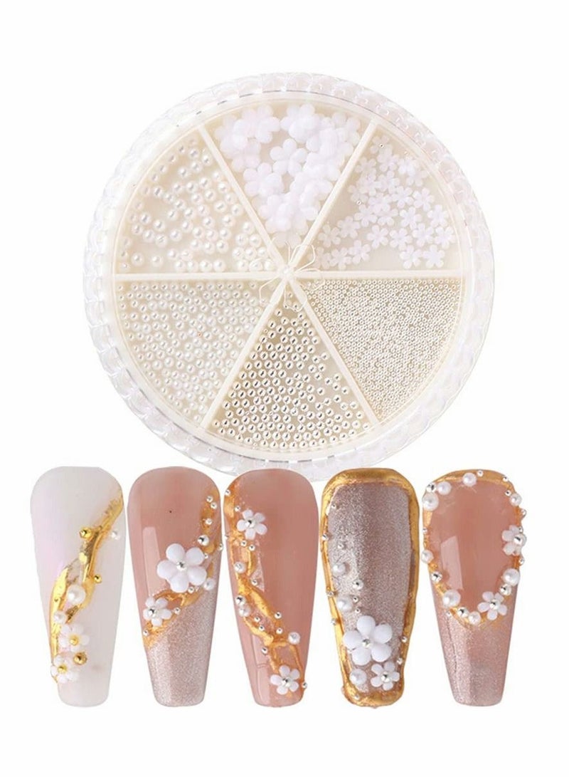 Y&D Nail Art Flower Decal, White Pearl Small Beads Glitter Supplies, Mixed Pack Elegant Decoration Sticker Accessories for DIY Art, Ladies and Girls Designs (1 Box) - Image 1