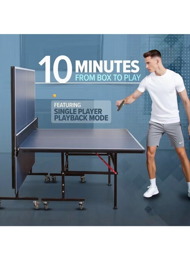 Denzoz Professional Foldable Table Tennis Tables，Tennis Table with Quick Clamp Ping Pong Net and Post Set - 10 Minute Easy Assembly - Ping Pong Table with Single Player Playback Mode - Image 2