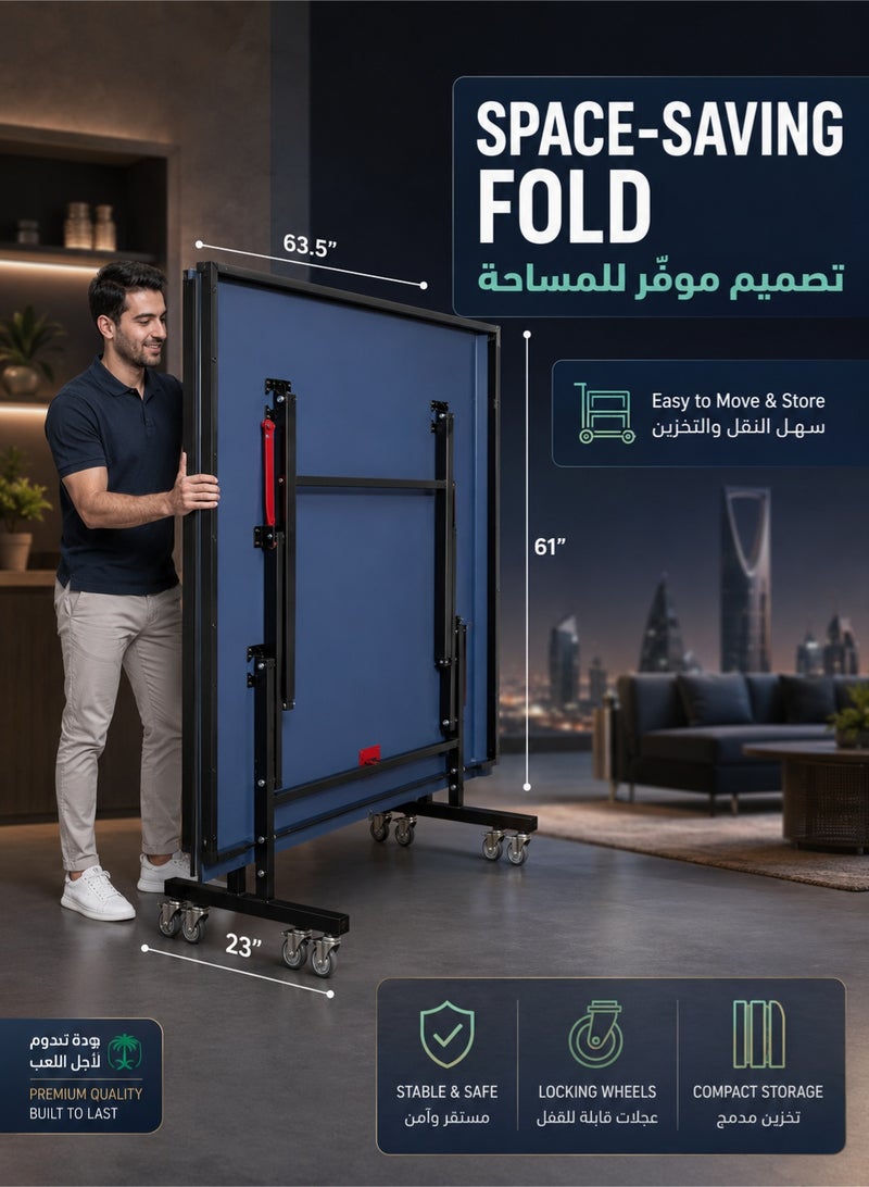 دنزوز طاولات تنس طاولة قابلة للطي احترافية ， جدول تنس مع شبكة ping pong Quick Clamp pong و post - مجموعة سهلة 10 دقيقة - طاولة ping pong مع وضع تشغيل لاعب واحد - Image 3