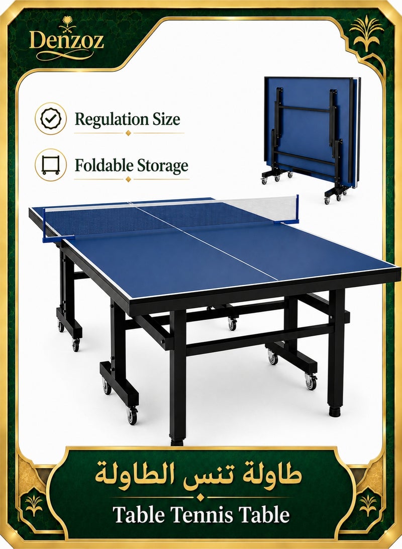 Denzoz Professional Foldable Table Tennis Tables，Tennis Table with Quick Clamp Ping Pong Net and Post Set - 10 Minute Easy Assembly - Ping Pong Table with Single Player Playback Mode - Image 1