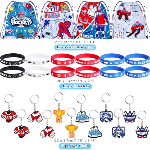 LSJDEER 36 PCS Hockey Party Favors Set Include 12 Drawstring Bag 12 Silicone Bracelet 12 Motivational Keychain for Ice Hockey Sports Party Birthday Gift Supplies - Image 5
