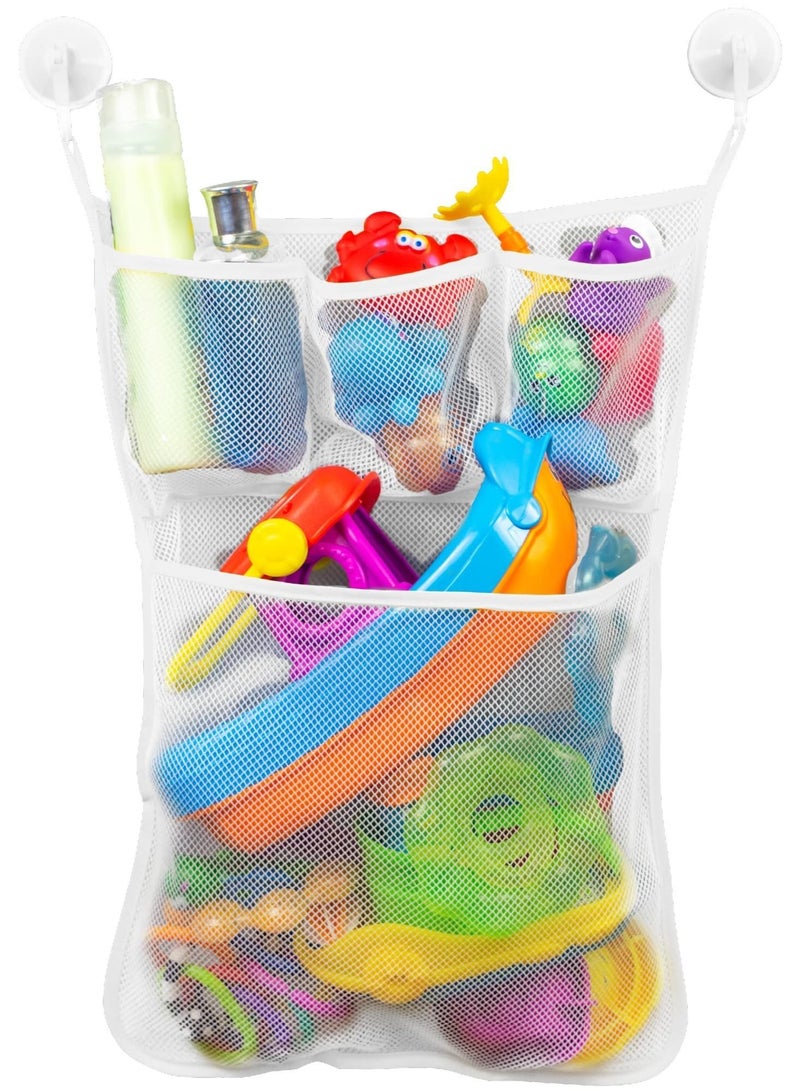 1 Pack Baby Bath Toy Storage for Tub with Pockets, Mesh Organizer Kids Shower Caddy Bathroom Holder Soaps and Shampoos Bathtub Net 14 Inch by 20 Hooks Included - Image 1