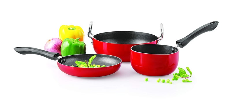 Anjali Aluminium Kadai, Sauce Pan and Tapper Pan, Kadai 1290ml, Sauce Pan 640ml, Tapper Pan 540ml, Multicolor - Image 1