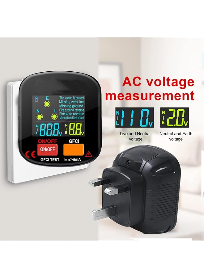 Excefore 90-130V Gfci Outlet Tester, Electrical Socket Tester, 3 Prong Receptacle Tester, Standard Electrical Socket Tester With Voltage Display, For Detecting Common Faults Of Wiring Problems - Image 2