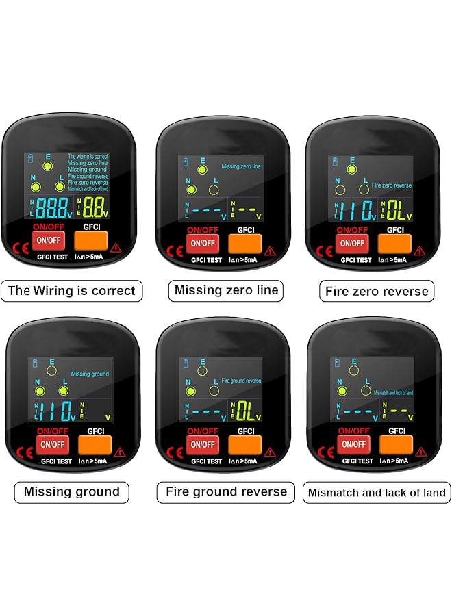 Excefore 90-130V Gfci Outlet Tester, Electrical Socket Tester, 3 Prong Receptacle Tester, Standard Electrical Socket Tester With Voltage Display, For Detecting Common Faults Of Wiring Problems - Image 3