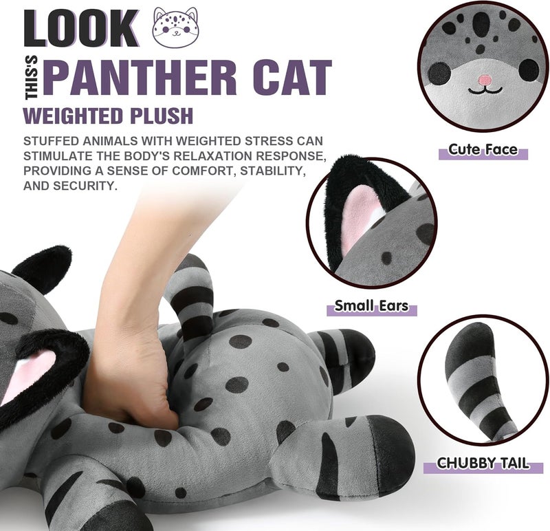 Onsoyours Original Weighted Panther Cat Plush, Cute 9.8"|1.0 lbs Hugging Black Leopard Kitty Weighted Stuffed Animal, Soft Collectible Gift for Kids & Adults - Image 4