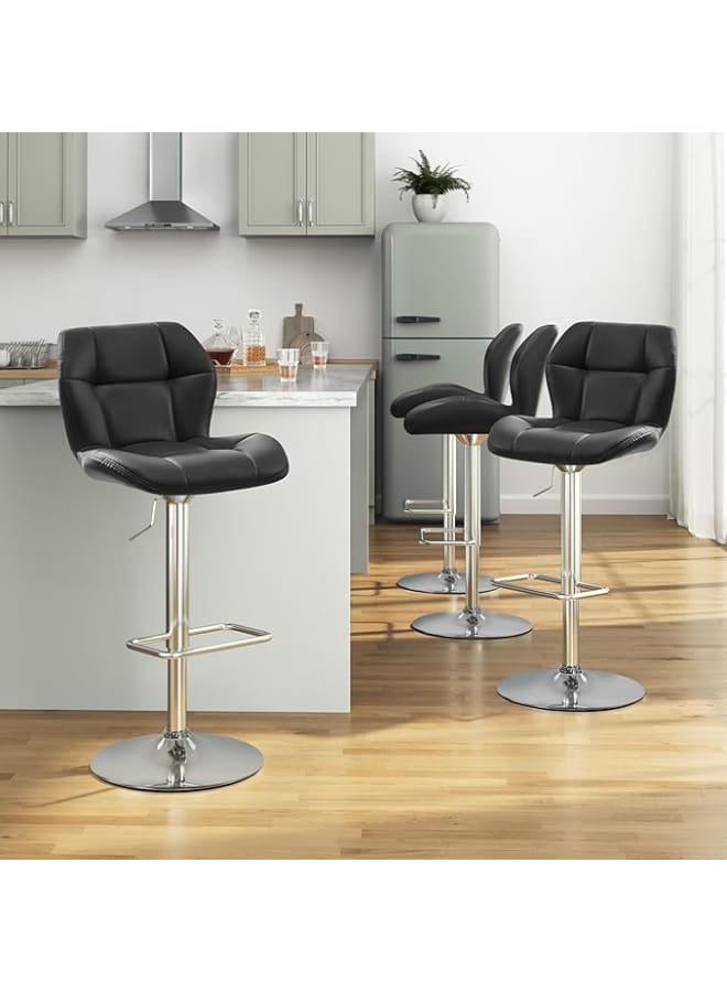 Markero Group Set of 2 Adjustable Swivel Bar Stools – Height-Adjustable PU Leather Chairs with Backrest, Perfect for Kitchen, Home Bar, or Restaurant – Black - Image 3