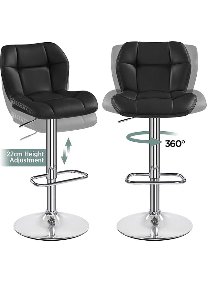 Markero Group Set of 2 Adjustable Swivel Bar Stools – Height-Adjustable PU Leather Chairs with Backrest, Perfect for Kitchen, Home Bar, or Restaurant – Black - Image 4