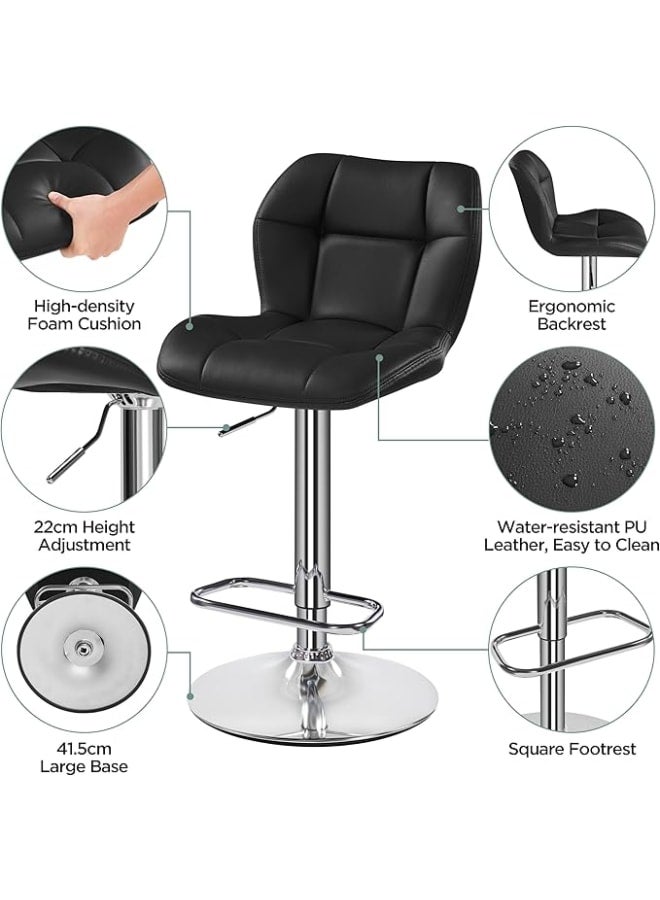 Markero Group Set of 2 Adjustable Swivel Bar Stools – Height-Adjustable PU Leather Chairs with Backrest, Perfect for Kitchen, Home Bar, or Restaurant – Black - Image 5