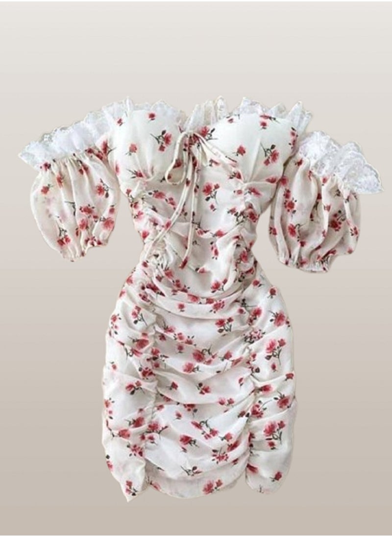 MANIKAN Women's Lingerie dress cotton floral pattern with lace edges ruffled  - Image 3