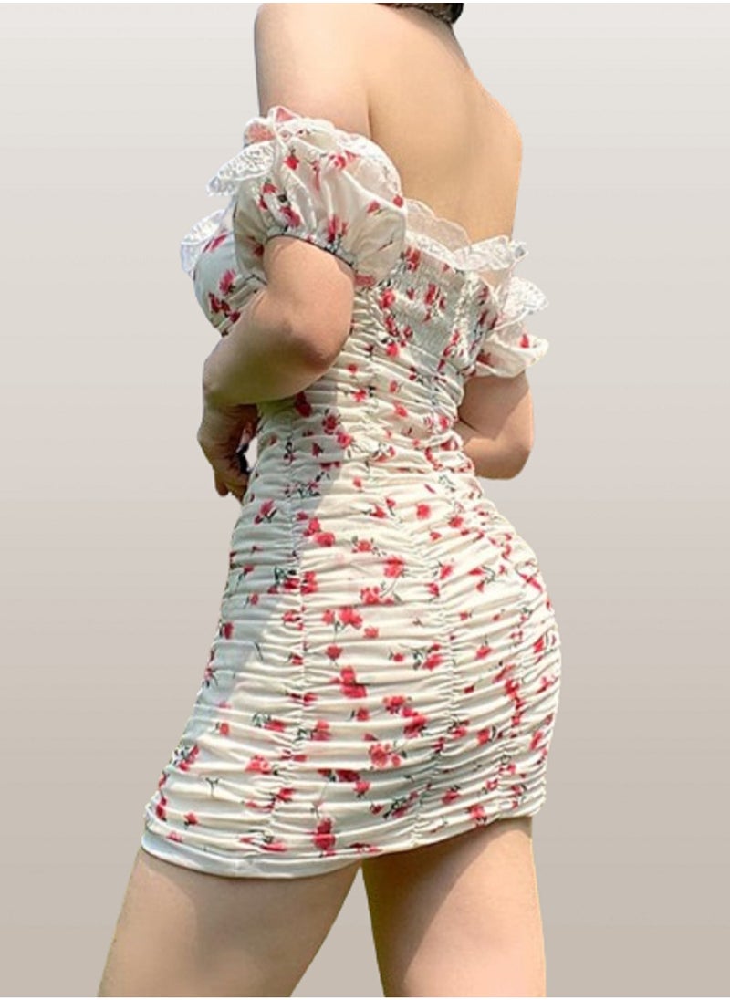 MANIKAN Women's Lingerie dress cotton floral pattern with lace edges ruffled  - Image 2