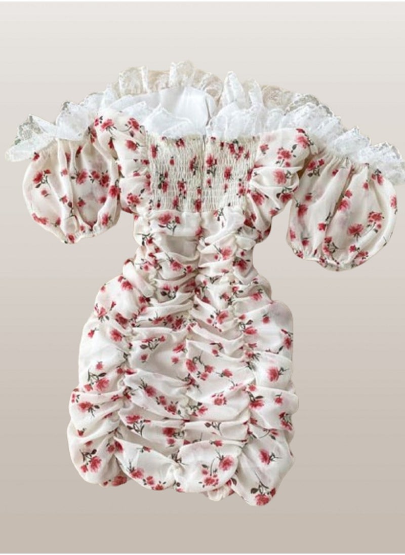 MANIKAN Women's Lingerie dress cotton floral pattern with lace edges ruffled  - Image 4