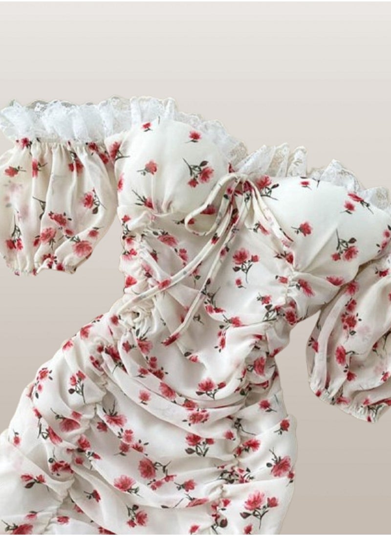 MANIKAN Women's Lingerie dress cotton floral pattern with lace edges ruffled  - Image 5