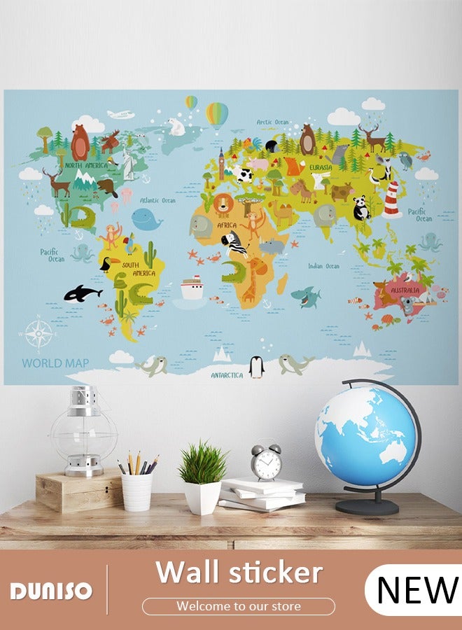 DUNISO 2 قطع ملصقات حائط خريطة عالم كرتونية ملصقات حائط ديكور منزلي ملصقات حائط لغرفة المعيشة وغرفة النوم - Image 1