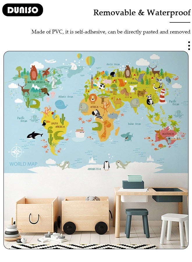 DUNISO 2 قطع ملصقات حائط خريطة عالم كرتونية ملصقات حائط ديكور منزلي ملصقات حائط لغرفة المعيشة وغرفة النوم - Image 2