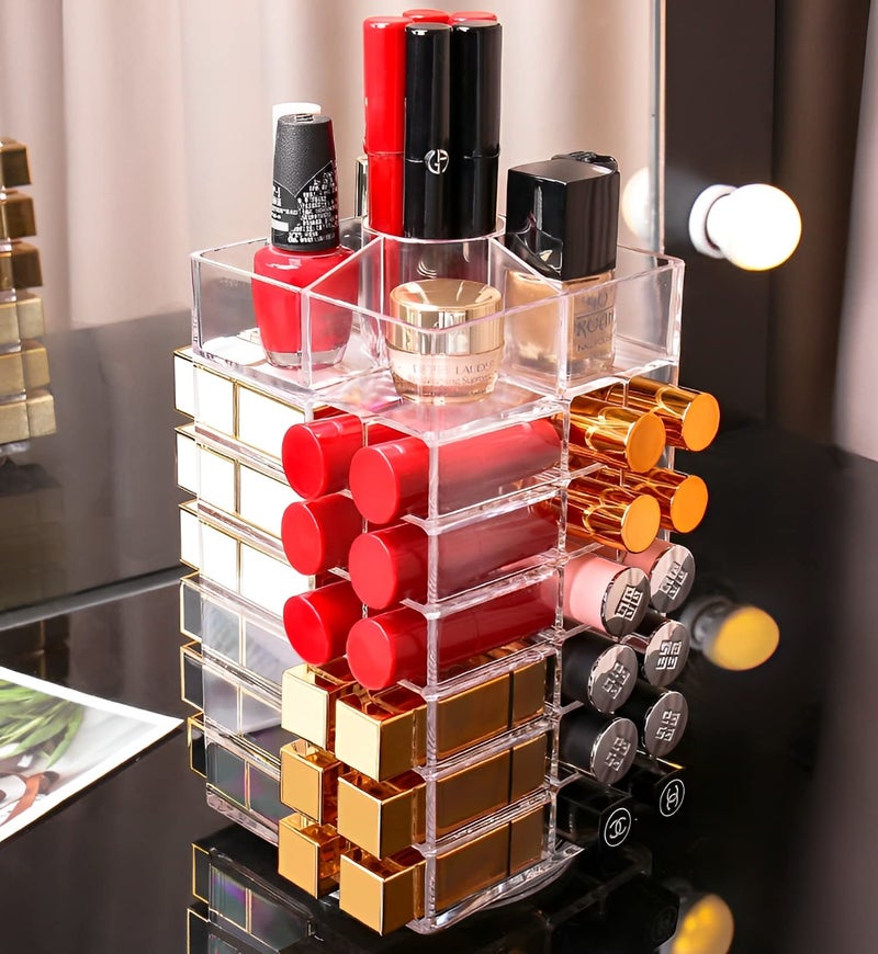 Sooyee 360 Degree Spinning Lipstick Organizer Holder 53 Spaces,Acrylic Cosmetic Display Cases for Lipstick, Brushes, Bottles, and more,Clear - Image 5