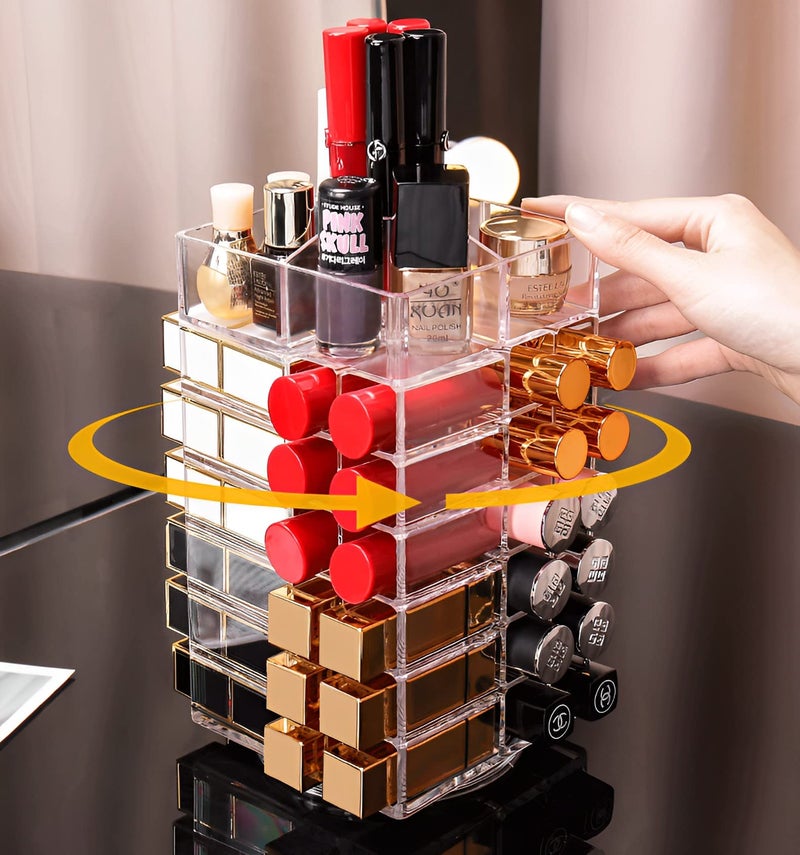 Sooyee 360 Degree Spinning Lipstick Organizer Holder 53 Spaces,Acrylic Cosmetic Display Cases for Lipstick, Brushes, Bottles, and more,Clear - Image 1