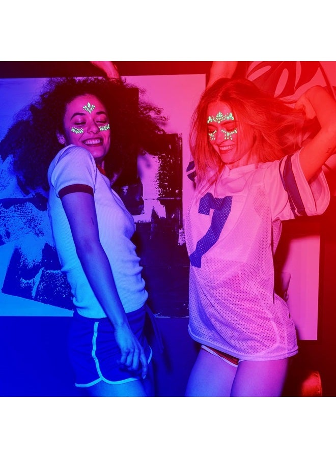 VERONNI 4 Pack Glows Face Gems Jewels, Temporary Rhinestone Stickers, Face Tattoos Glow in the Dark, Crystals Body Gems Stick on Face for Carnival Festival, Party, Outfit, Performance (C) - Image 4