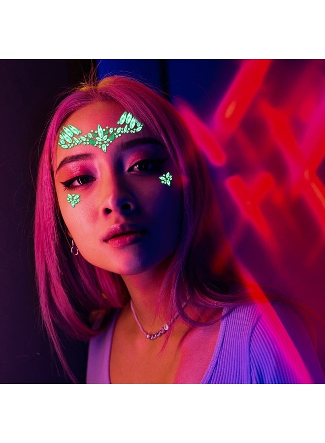 VERONNI 4 Pack Glows Face Gems Jewels, Temporary Rhinestone Stickers, Face Tattoos Glow in the Dark, Crystals Body Gems Stick on Face for Carnival Festival, Party, Outfit, Performance (C) - Image 3