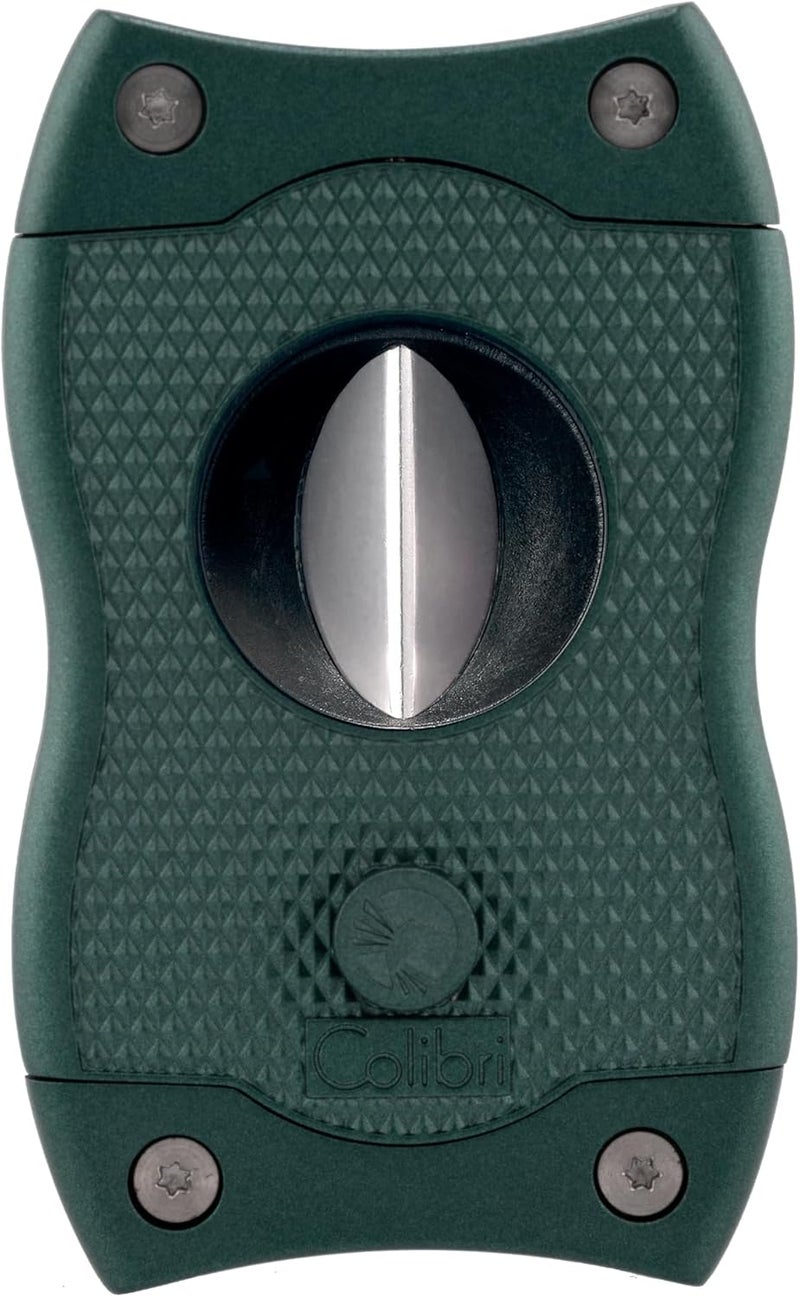 Premium SV-Cut 2 in 1 Cigar Cutter - Ergonomic Stainless Steel V-Cut and Straight Cut Style Spring-Loaded Blade, Ideal for up to 60+ Ring Gauge - Gift for Cigar Enthusiasts (Green)