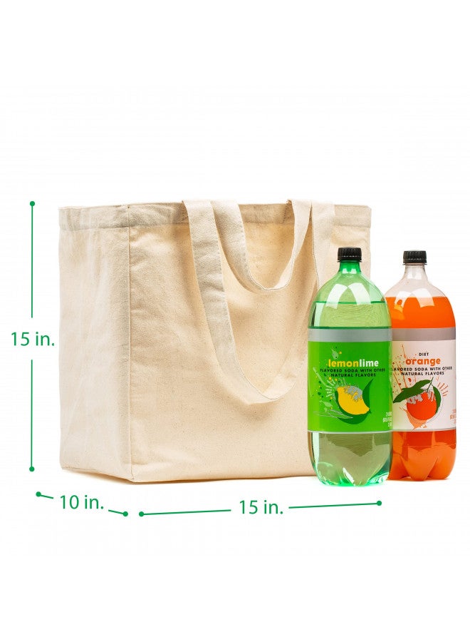 VeraMia 3pc Canvas Grocery Bags with Pockets, Shoulder Straps - Foldable, Washable Heavy Duty Tote - Image 1